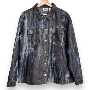 Vintage Chico's Size 3 Raw Edge Metallic Snap Front Tie Dye Shacket Women's XL
